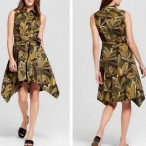 Who What Wear Women's Cotton Jungle Camo‎ Dress Khaki Army Green Shirtdress